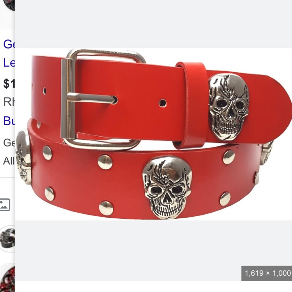 Red leather skull belt NWOT